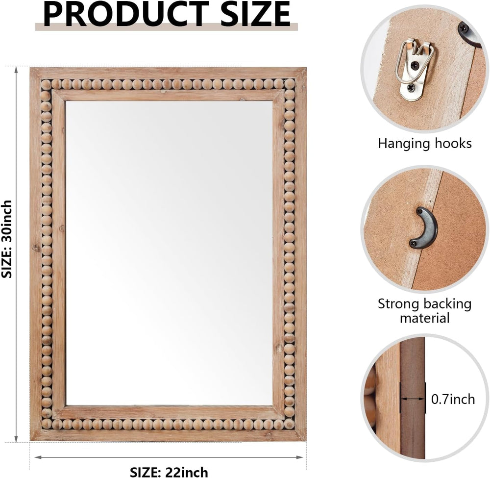 H HOMEWINS Rustic Wood Wall Mirror,Rectangle Bathroom Vanity Mirror