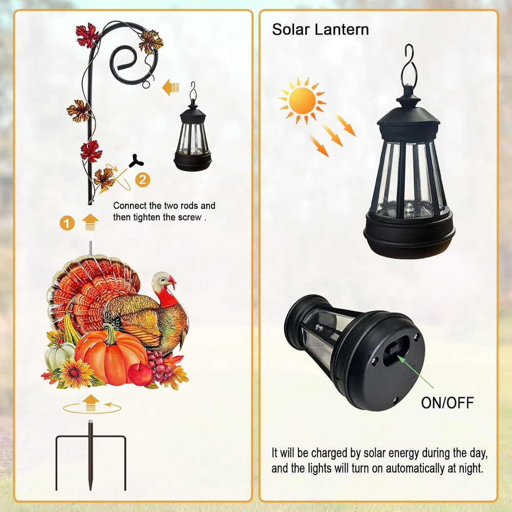 Thanksgiving Turkey Decorations Outdoor,Solar Fall Decorations Garden Stake