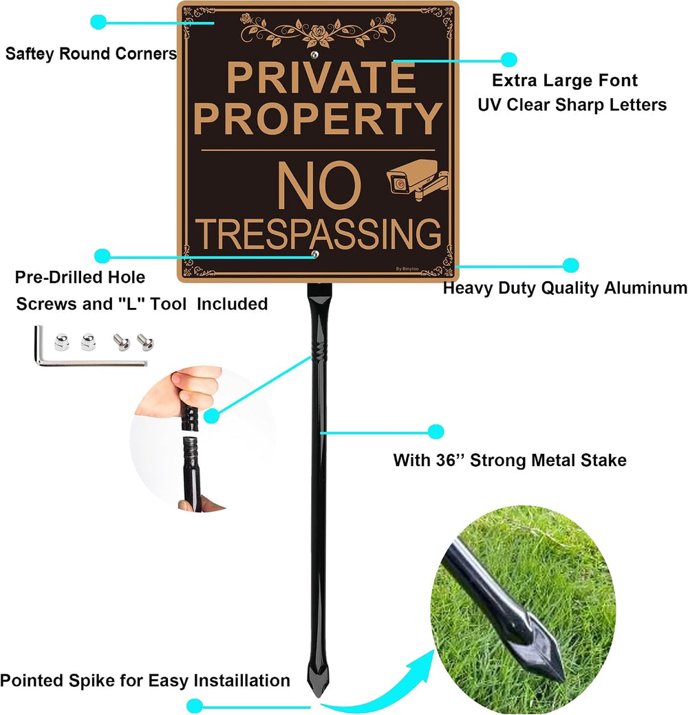 2Pack Private Property No Trespassing Sign with 36“ Stakes