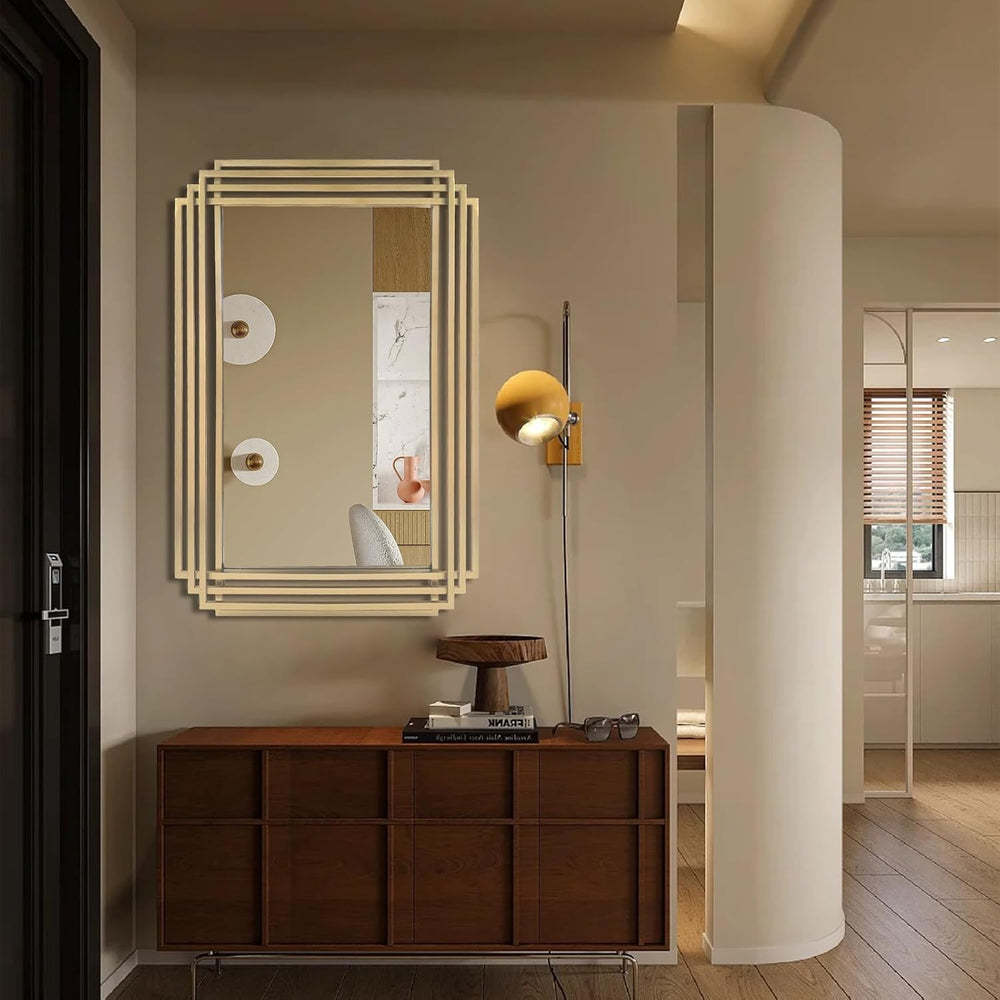 36"x24" Rectangle Decorative Mirror with Gold Geometric Frame