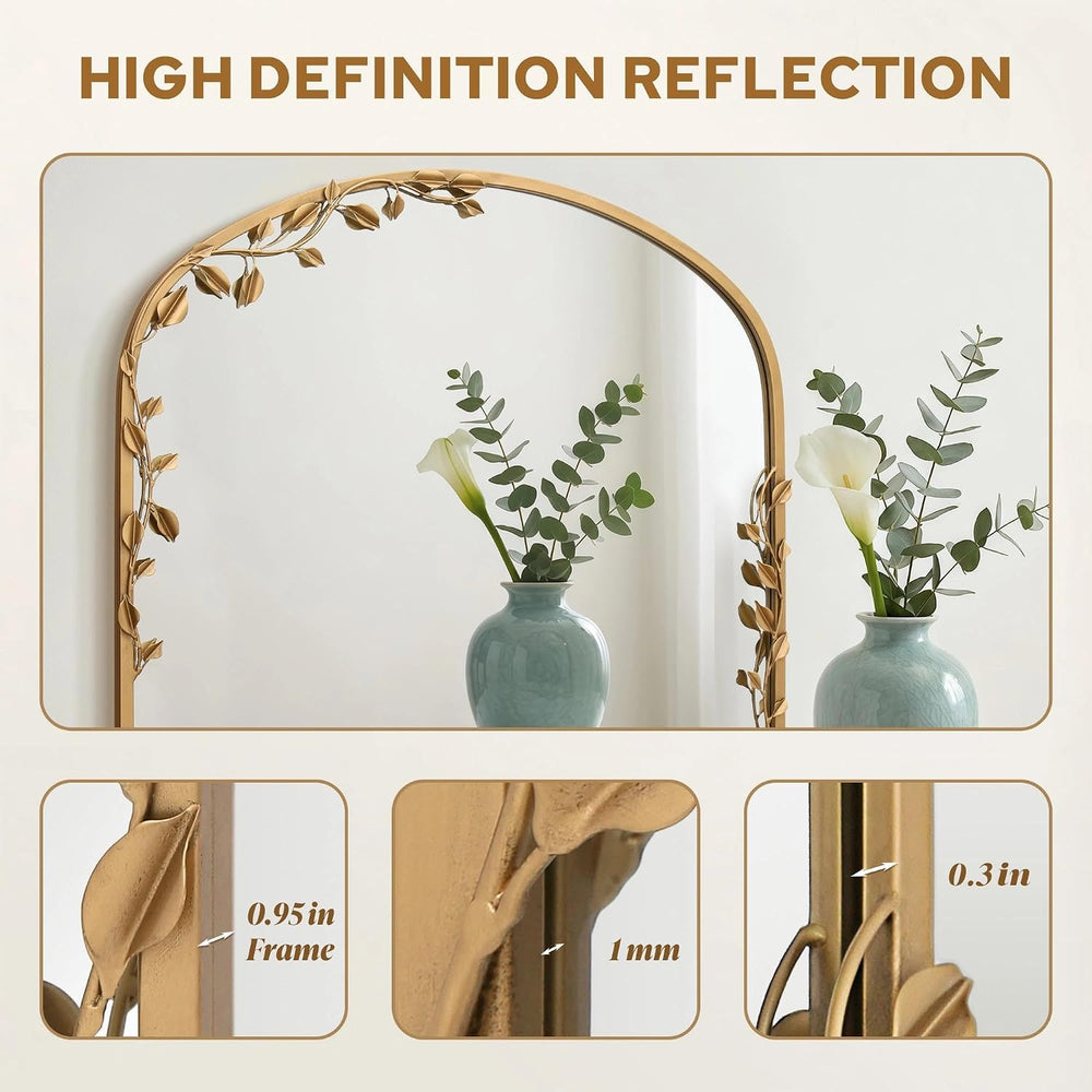 Besdomus Ornate Arched Wall Mirror: 40"x30" Large Gold Fireplace Mi...