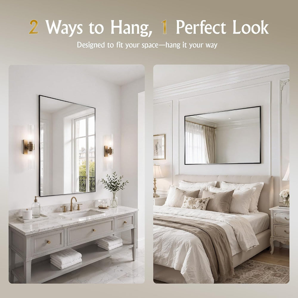 30"x48" Black Bathroom Mirror Wall Mounted for Over Sink