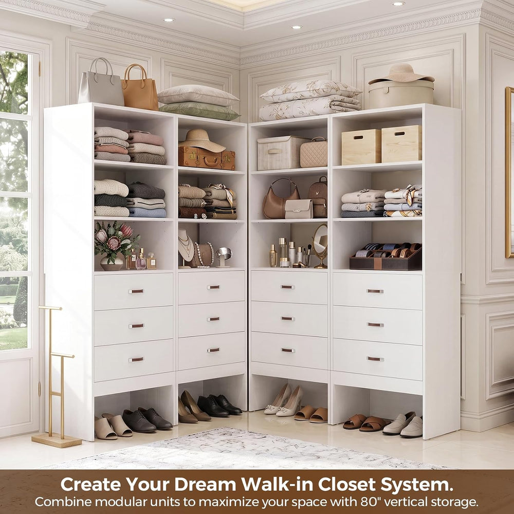 Freestanding 3.5FT Closet System with Leather Handles for Small Space White
