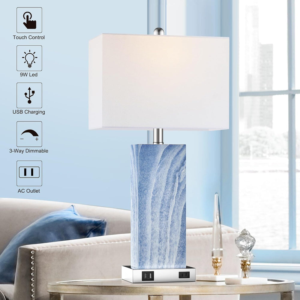 Touch Control Table Lamps with White Fabric Shade Set of 2, 3-Way Dimmable Mo...