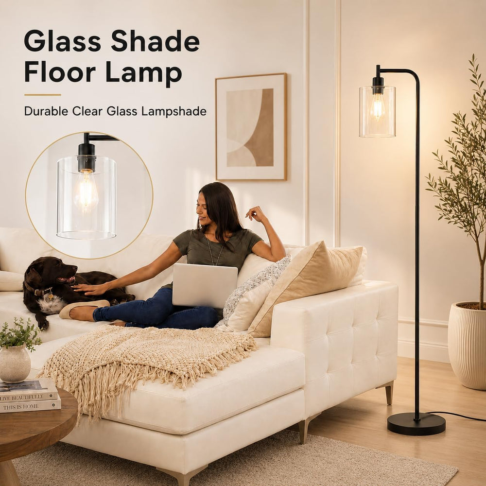 Wio-Mio Industrial Floor Lamp with Glass Shade, LED Bulbs Included