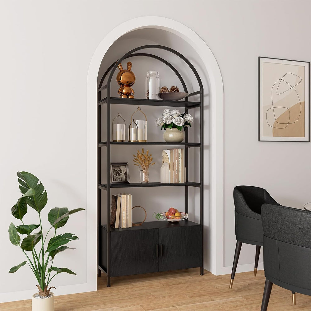 Jehiatek Arched Bookshelf, Bookcase with Doors Storage, 71 Inches Tall Indust...