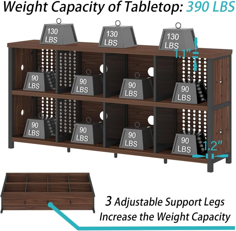 LVB Wood Horizontal Bookshelf, Industrial Bookcase with Storage, Walnut 63"