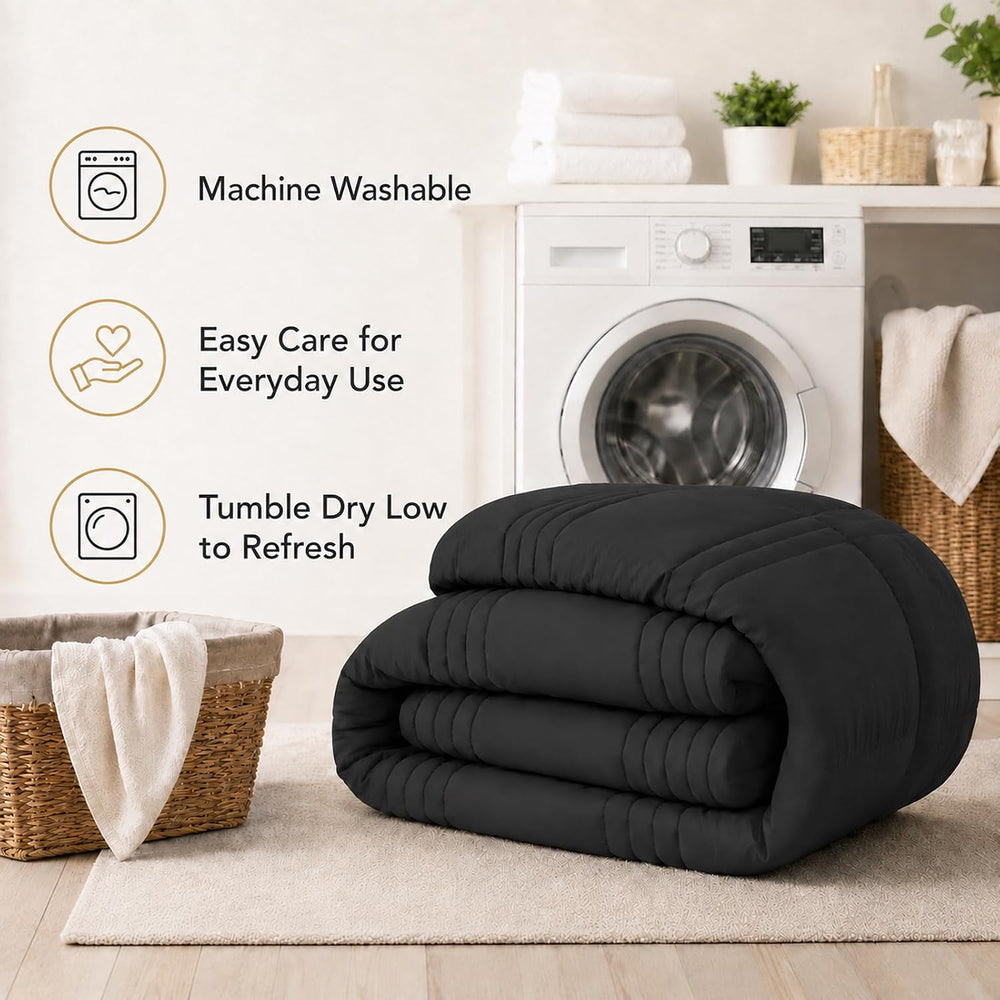Queen Comforter Set with Sheets, 7-Piece Bed in a Bag Queen Black