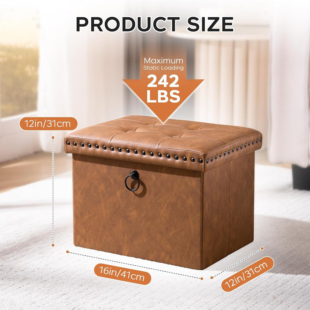 oakvivo Folding Storage Ottoman 16x12x12 inches, Small Faux Leather Foot Rest...