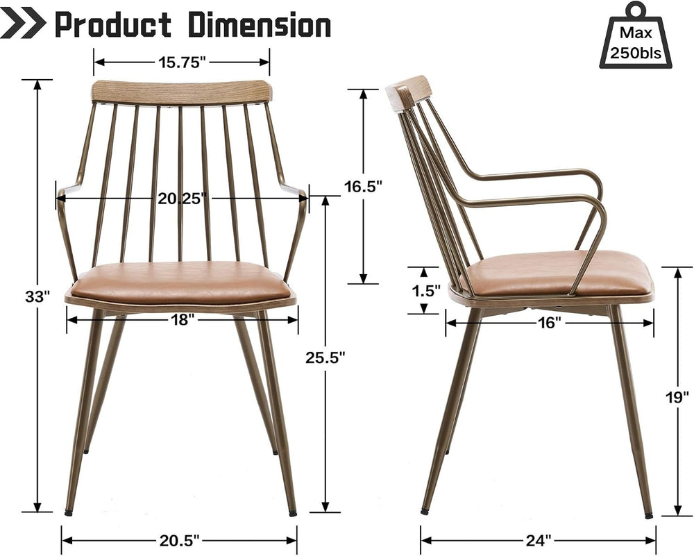 HNY Mid Century Modern Dining Chairs Set of 2, Brown Faux Leather Armchairs