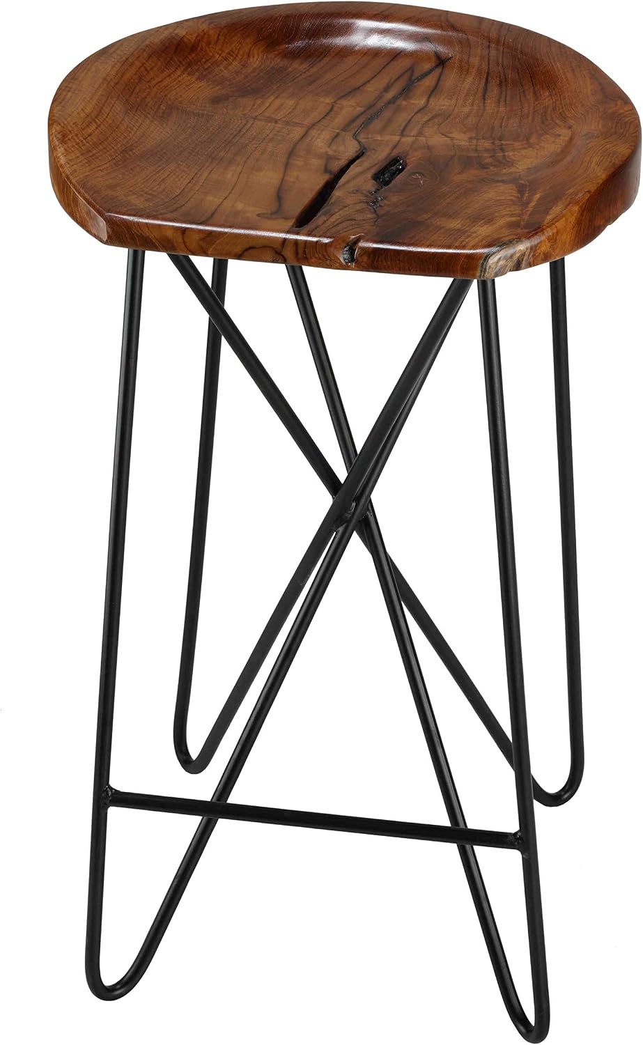 Bare Decor Aloha Backless Live Edge Teak Counter Stool with Solid Black Metal...