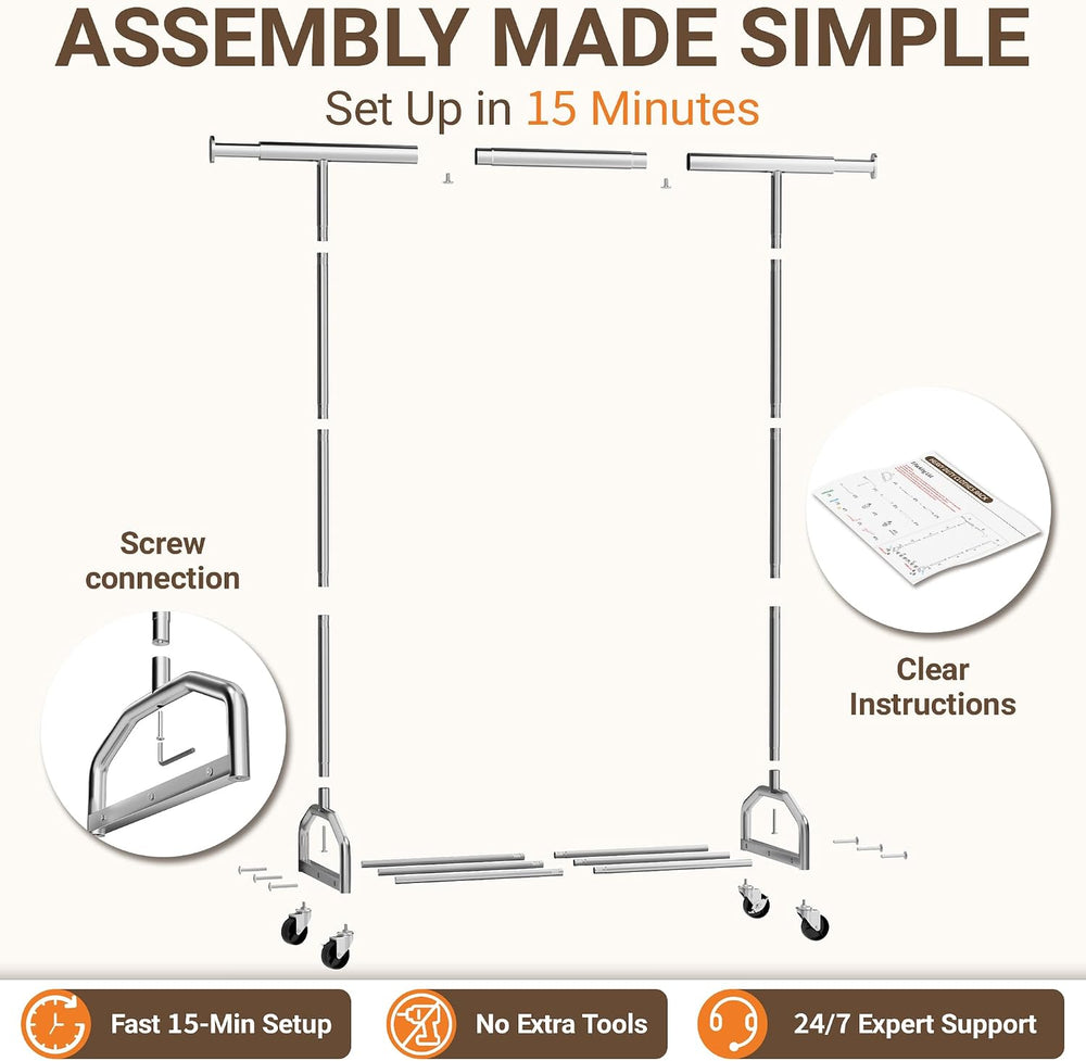 65" Metal Clothes Rack, Heavy Duty Rolling Clothing Rack 380LBS