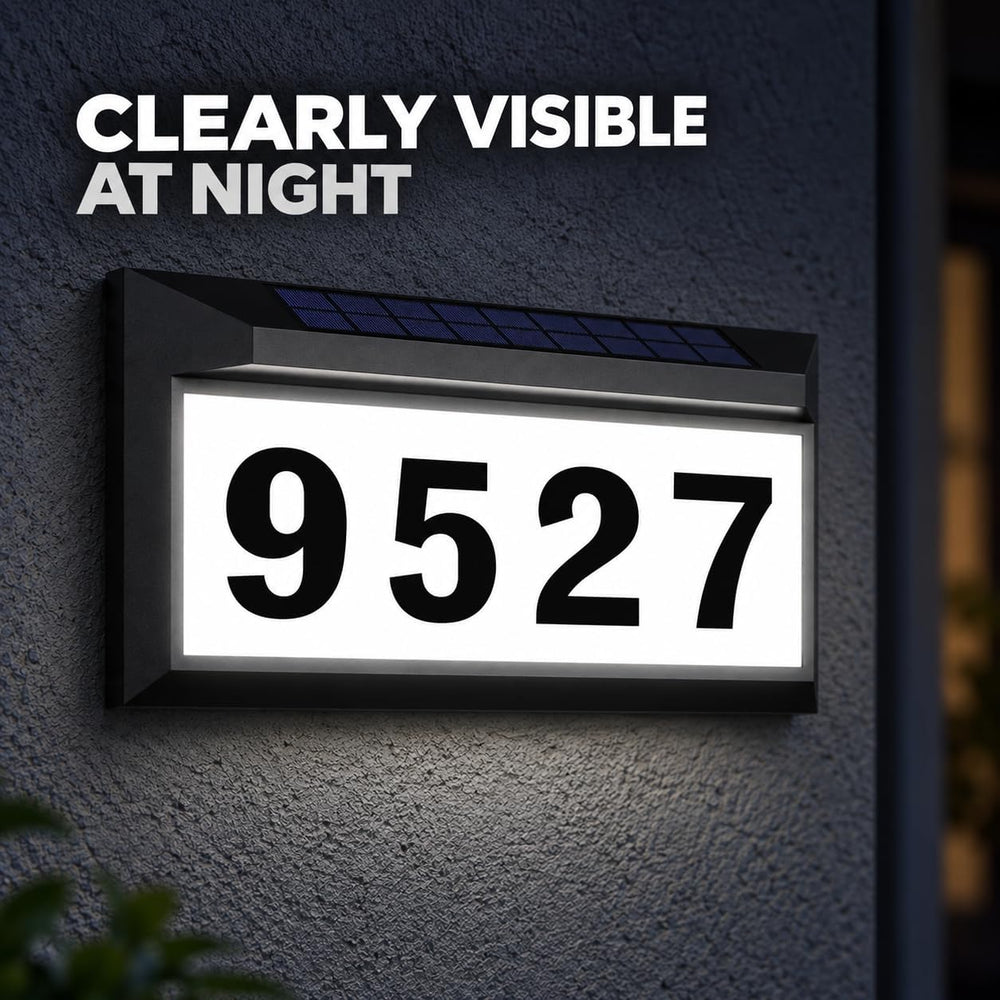 Solar Address Sign, Lighted House Numbers for Outside, Illuminated Plaque