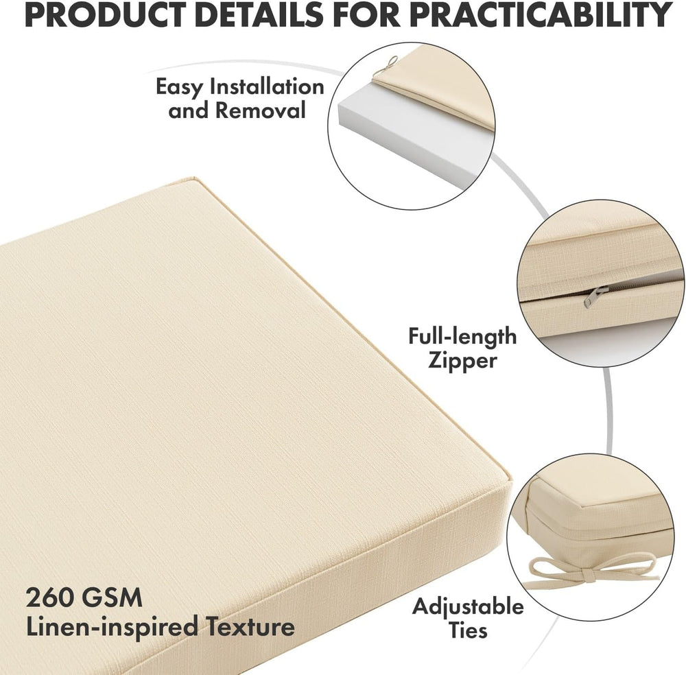 MIULEE Beige Outdoor Dining Cushion 20x20 Inch Waterproof with Ties