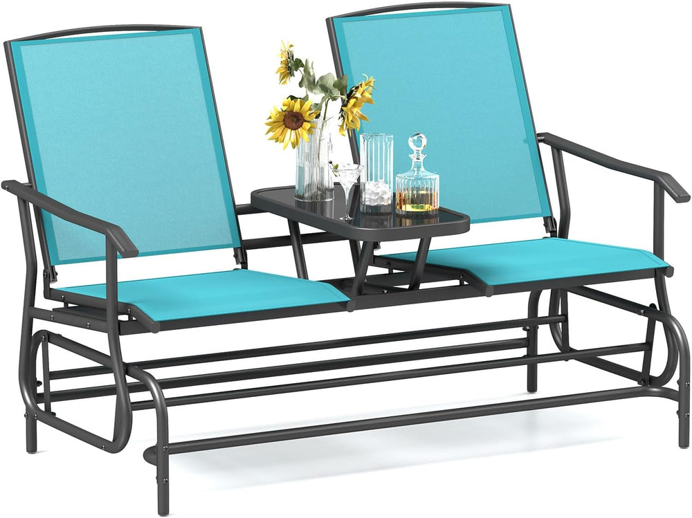 Tangkula 2 Person Swing Glider Chair, Patio Rocking Loveseat w/Center Tempere...