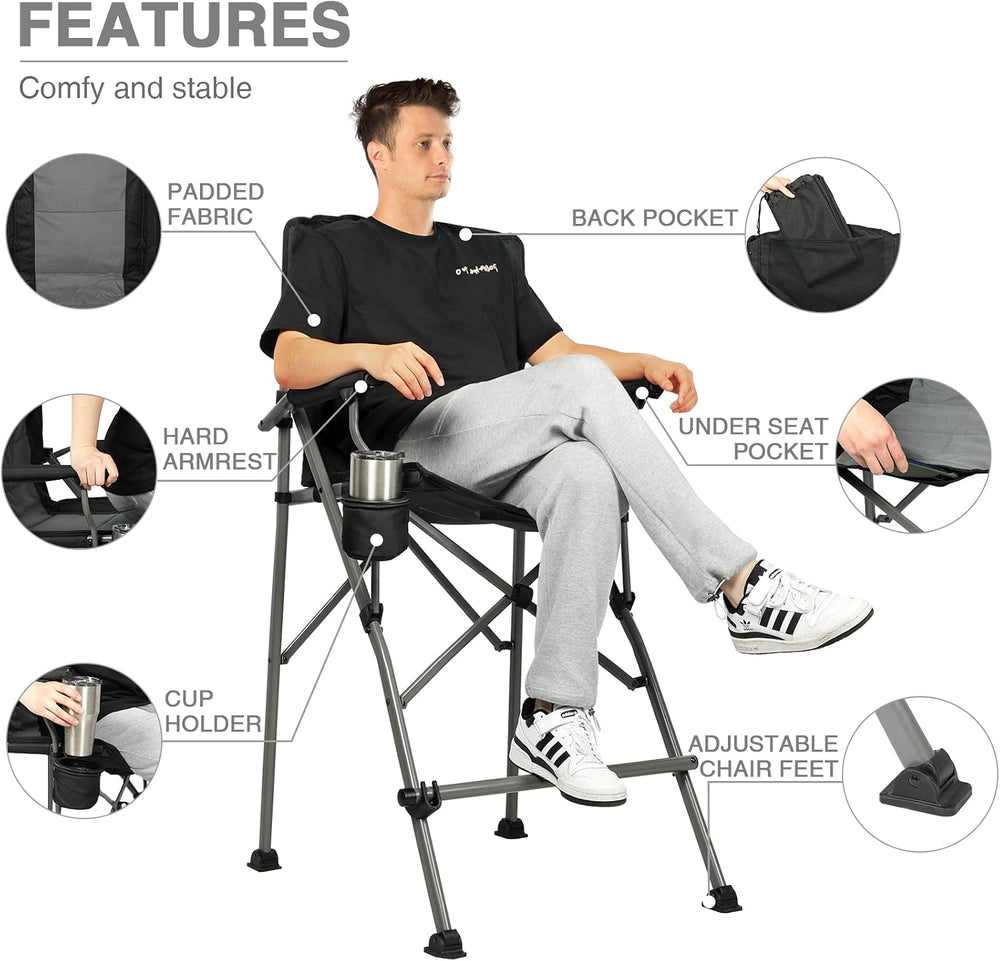 EVER ADVANCED Heated Tall Director Chair 31" Foldable with Carry Bag Black