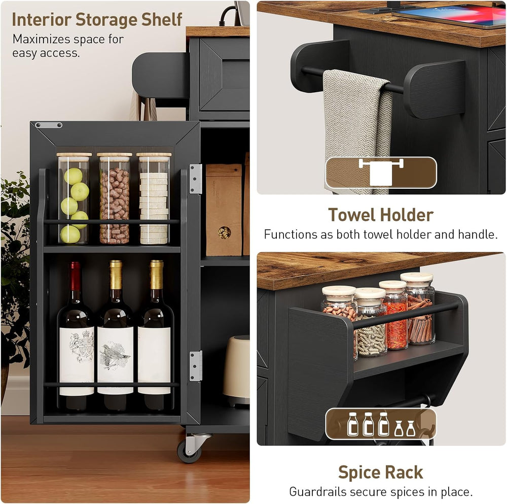 RALGEND Kitchen Island with Power Outlets & Drop Leaf, Kitchen Cart with ...