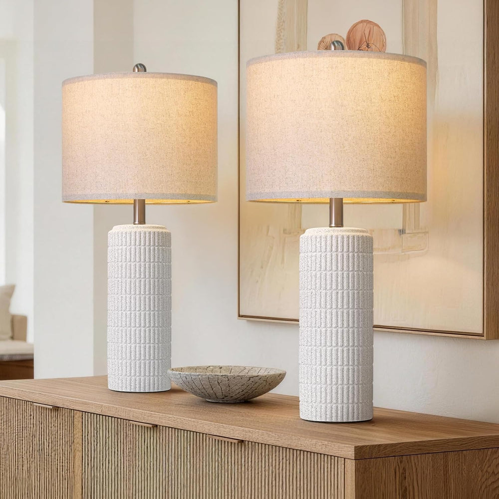 PoKat 27.5'' Tall Table Lamps for Living Room Set of 2, Stone-Like Ce...