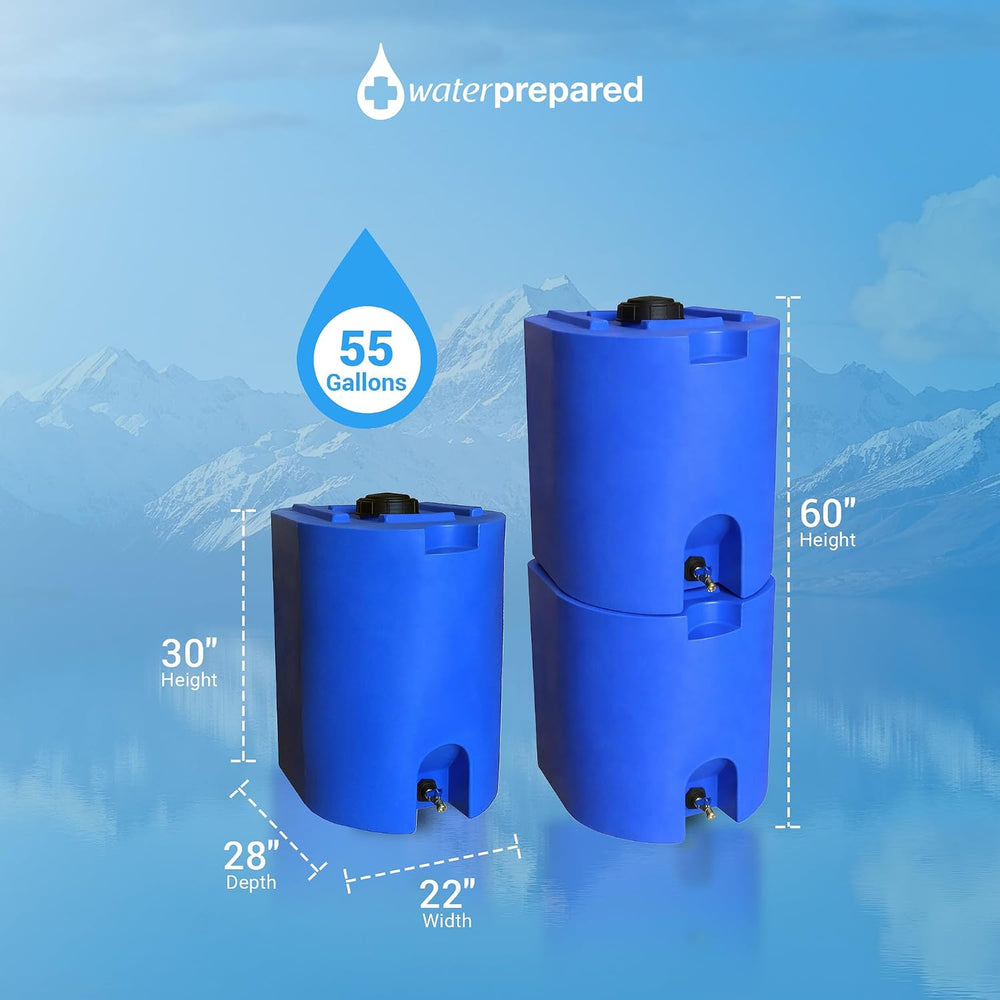 WaterPrepared 55 Gallon Unique Stackable Utility Water Tank, Blue