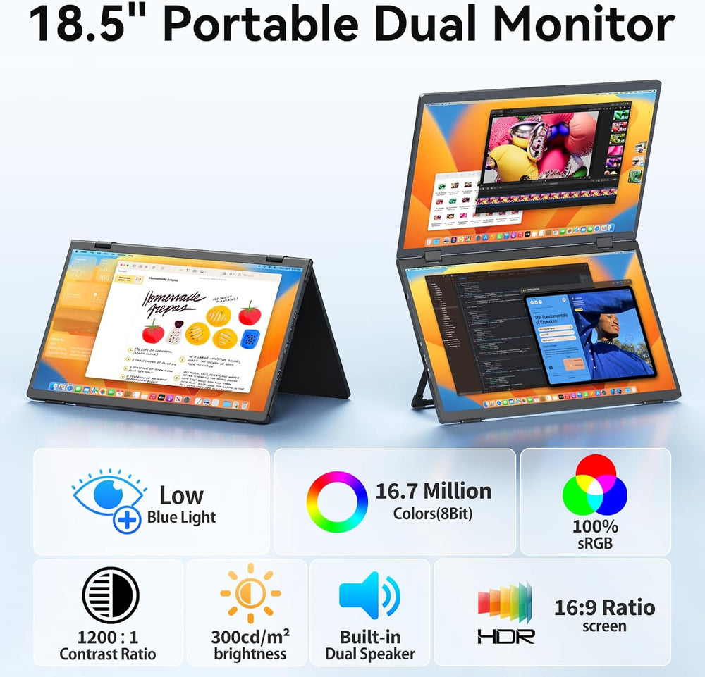 MAGICRAVEN Portable Dual Monitor for Laptop, Foldable Laptop Screen Extender,...