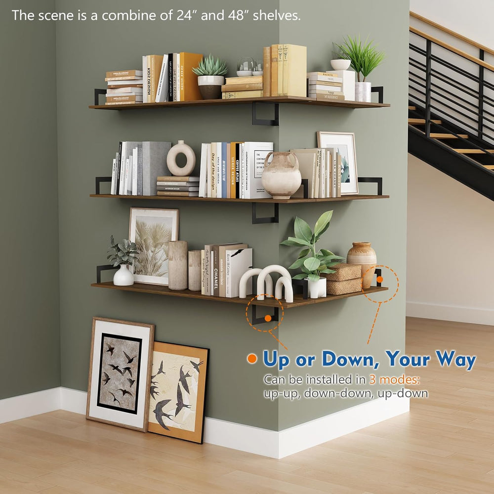 Harwaya Large Floating Shelves for Wall 48 Inches Long Set of 3, Rustic Wood ...