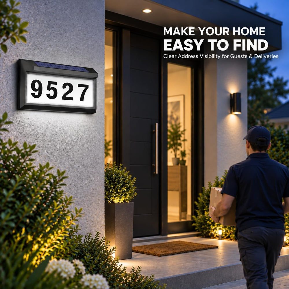 Solar Address Sign, Lighted House Numbers for Outside, Illuminated Plaque