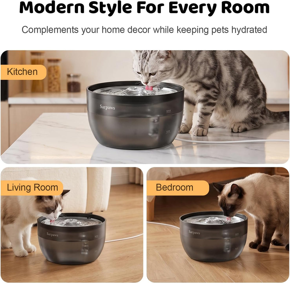 SARPAWS Cat Water Fountain Stainless Steel, 101oz/3L Automatic Pet Water Disp...
