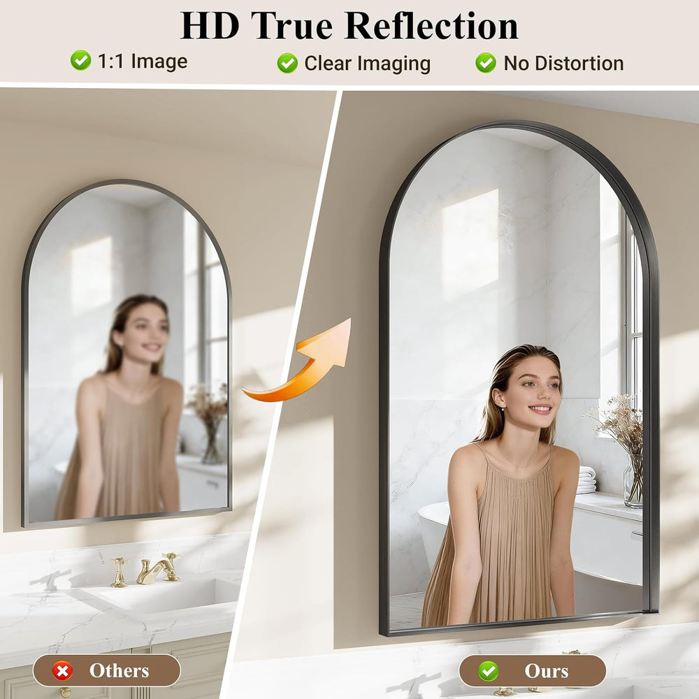 48"x30" Black Arched Mirror, Arched Wall Mirror with Metal Frame, W...