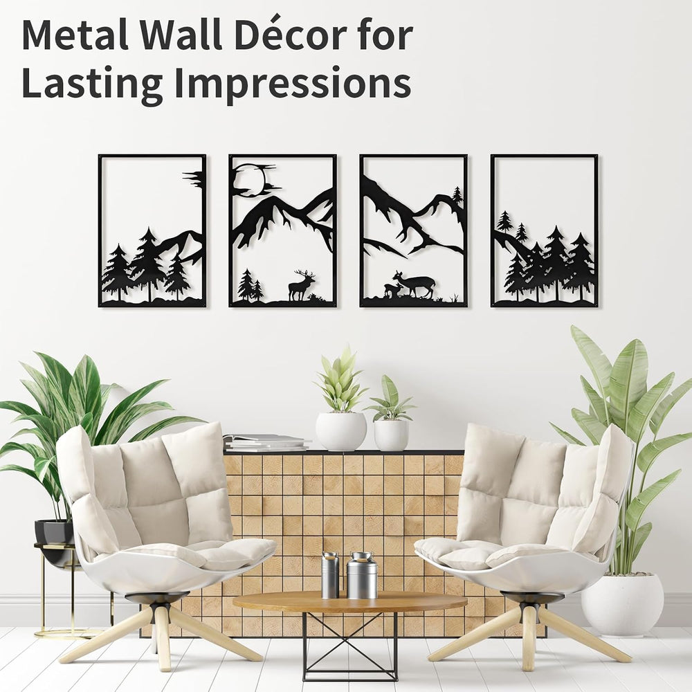 LONGKING 4 Pack Metal Wall Art, Mountain Iron Wall Sculpture, Art Wall Décor ...
