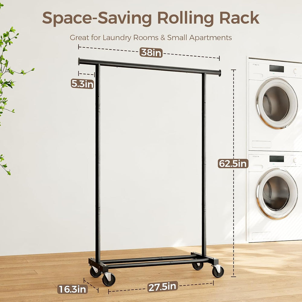 Clothes Rack, Rolling Clothing Rack for Hanging Clothes, Portable Coat Rack