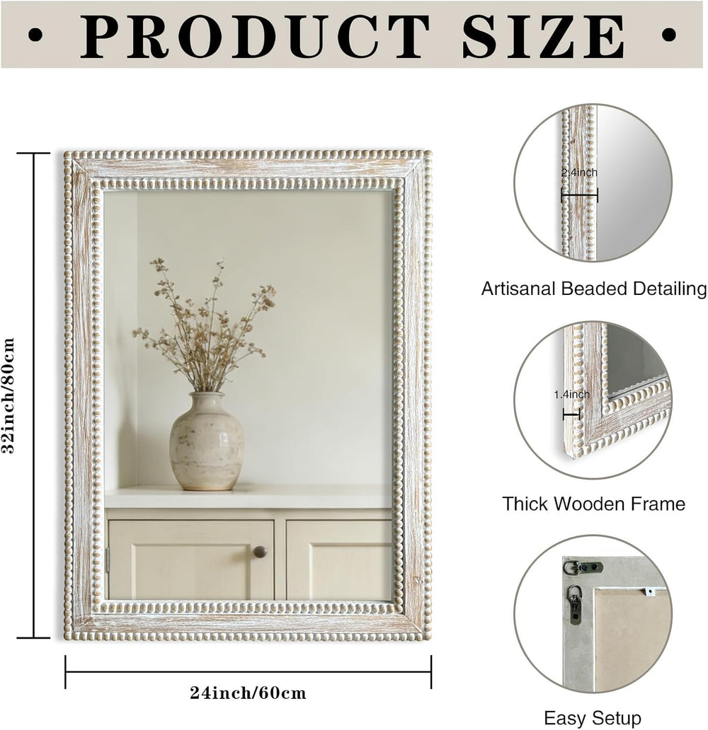 24x32 Inch Rectangular Wood Wall Mirror Rustic Farmhouse Decorative Mirrors w...