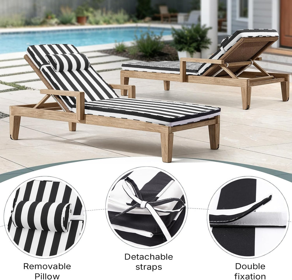 Outdoor Chaise Lounge Cushion with Headrest, 80x26x3 in, 2Pack