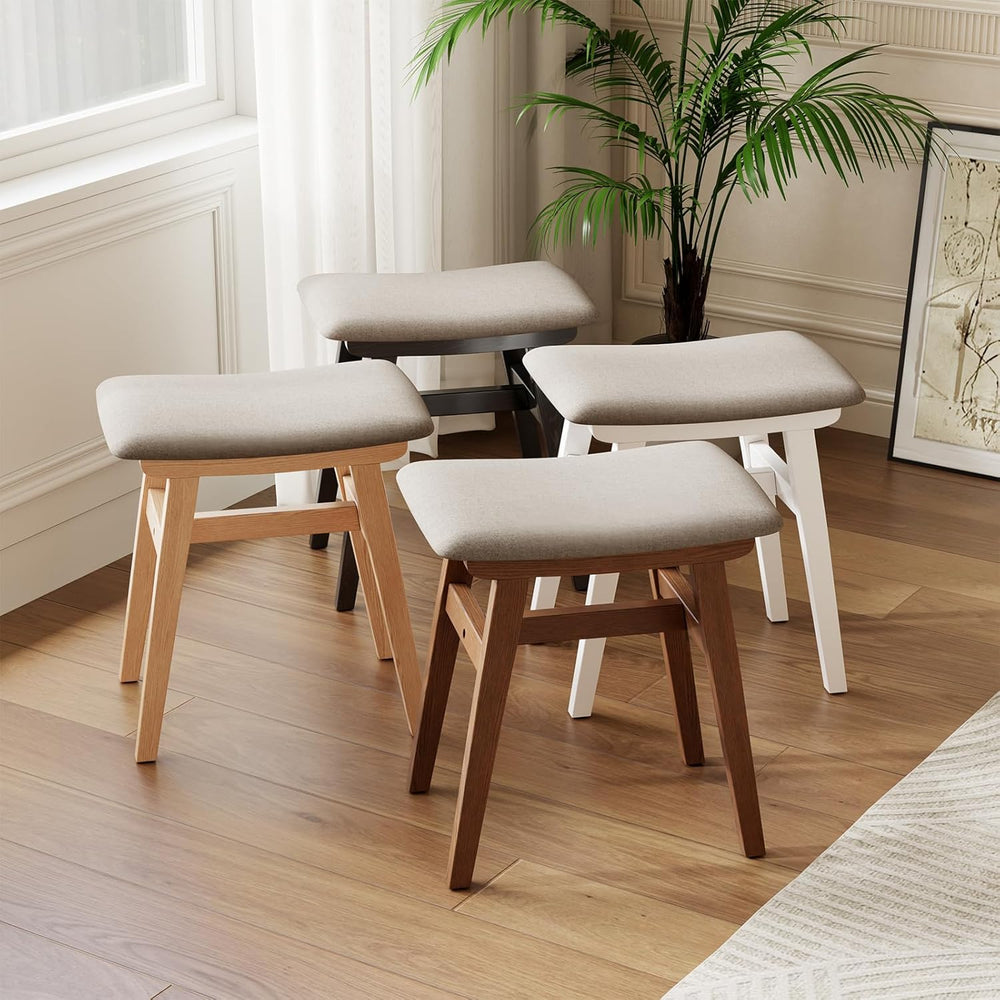 Solid Wood Vanity Stool, Padded Foot Stools Ottoman, Natural