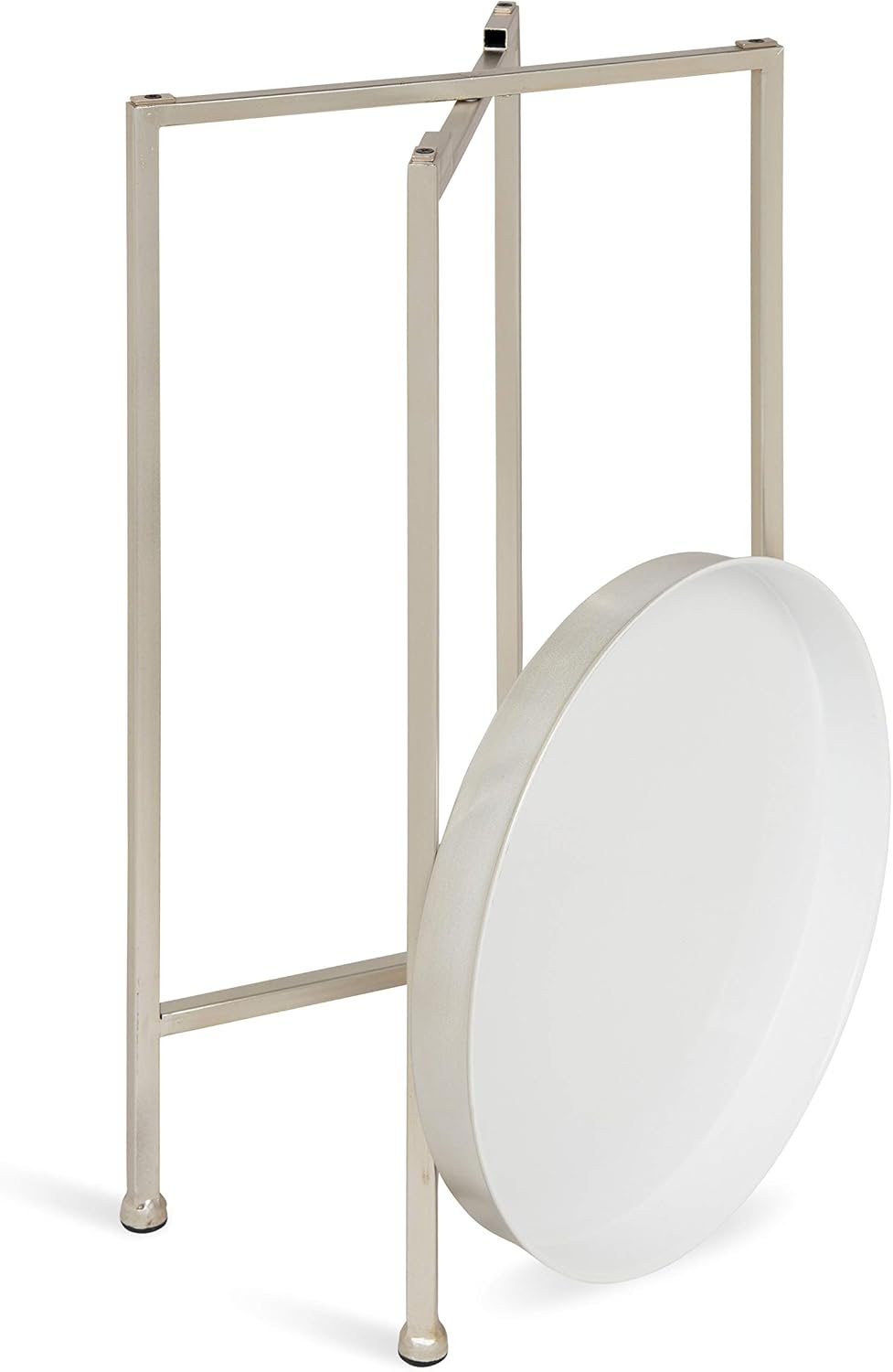 Kate and Laurel Celia Round Metal Foldable Tray Accent Table, White with Silv...