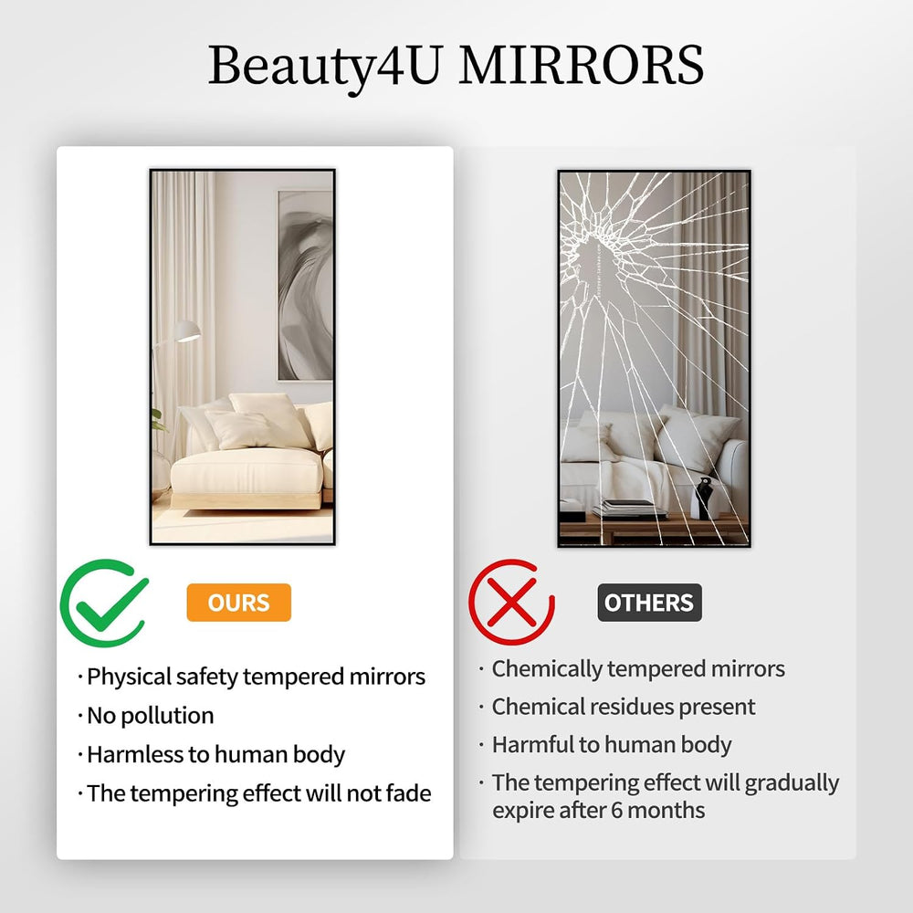 Beauty4U 59" x 16" Full Length Mirror with Stand, Black Floor Mirror