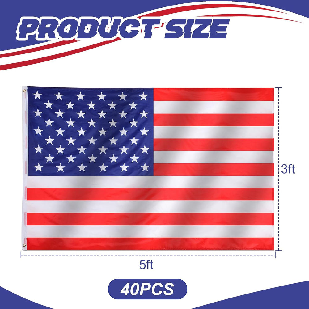 Tradder 40 Pieces 3x5 Ft American Flags Waterproof Polyester Grommets