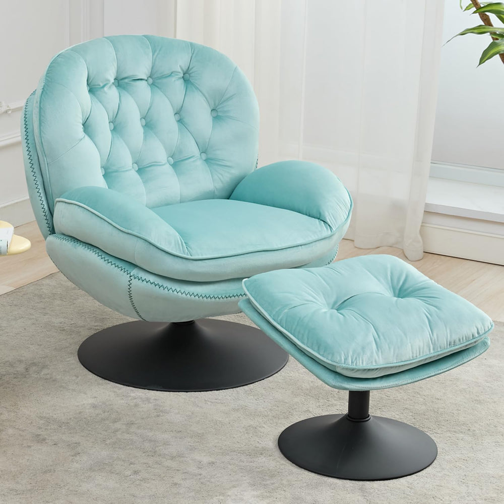 Velvet Swivel Accent Chair with Ottoman Set,Modern Tufted Armchair with Footr...