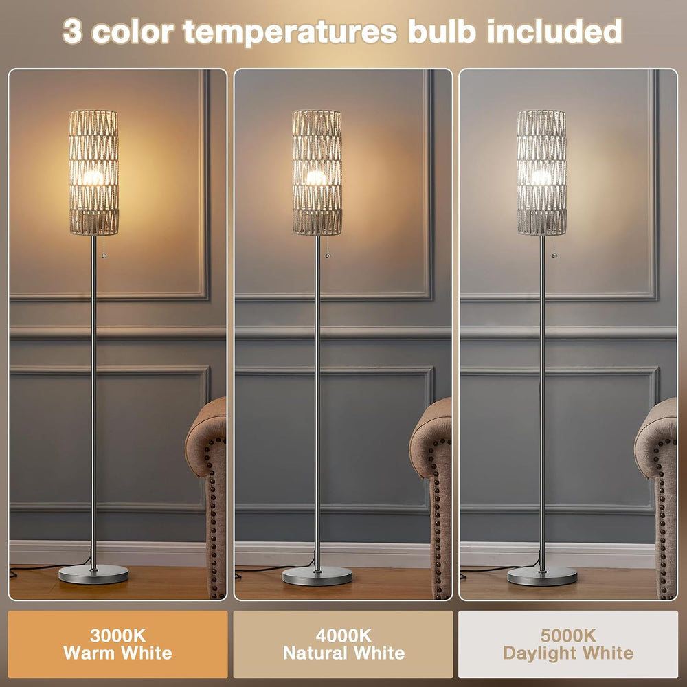 Ambimall 64" Floor Lamp with Bulb & Rattan Shade & Chain Switch,...