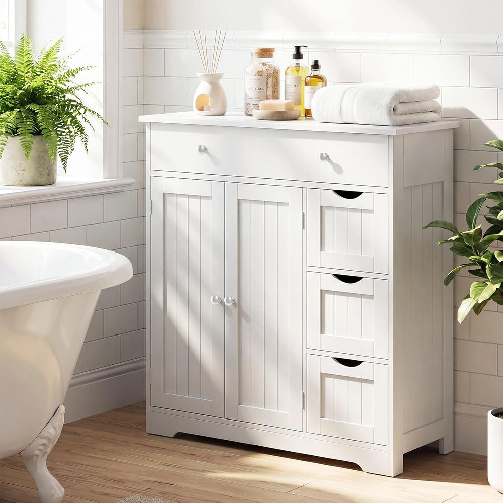 Tangkula Bathroom Floor Cabinet, 4 Drawers, 2 Doors Cabinet (Off White)