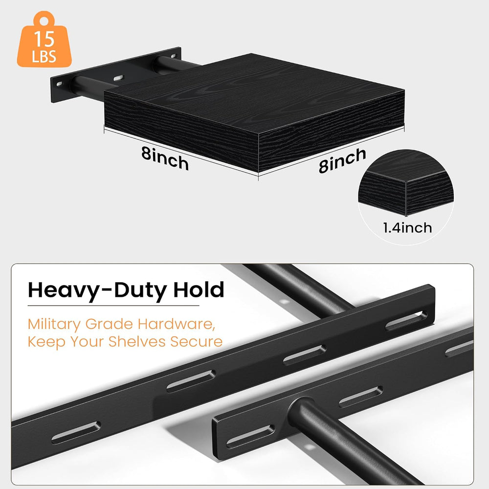 Fun Memories 8"x8" Square Floating Shelves for Wall, Black, 4-Pack