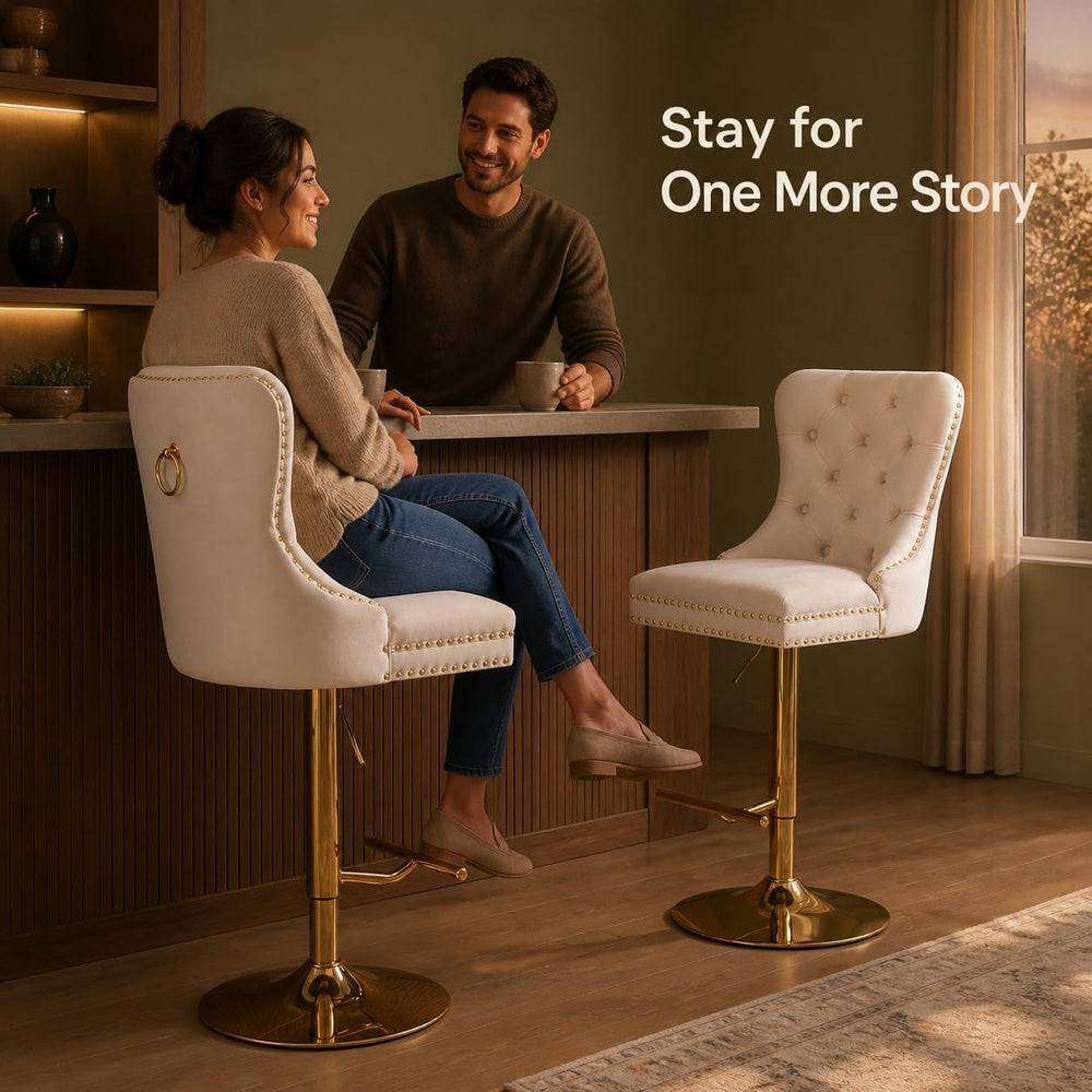 Beige Modern Swivel Bar Stools Set of 4, Velvet Counter Height Bar Stools for...