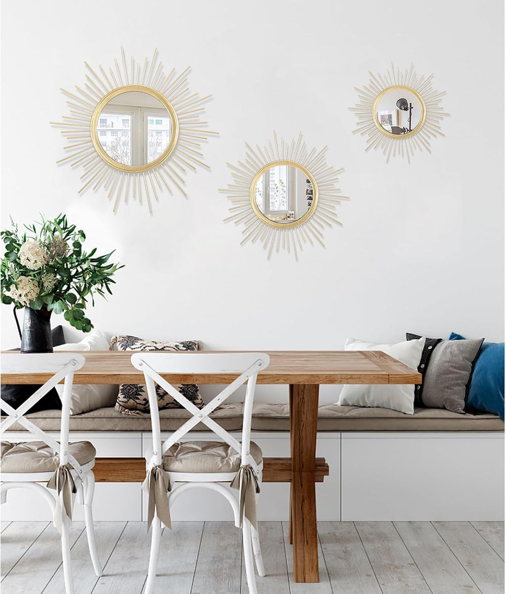 Large Gold Spoked Sunburst Wall Mirror Boho Home Decor Round Wall Art Mirror ...