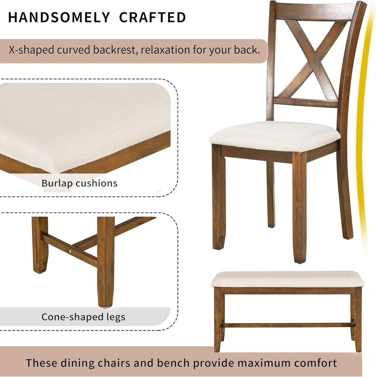 merax 6-piece wooden kitchen dining table set with, side view