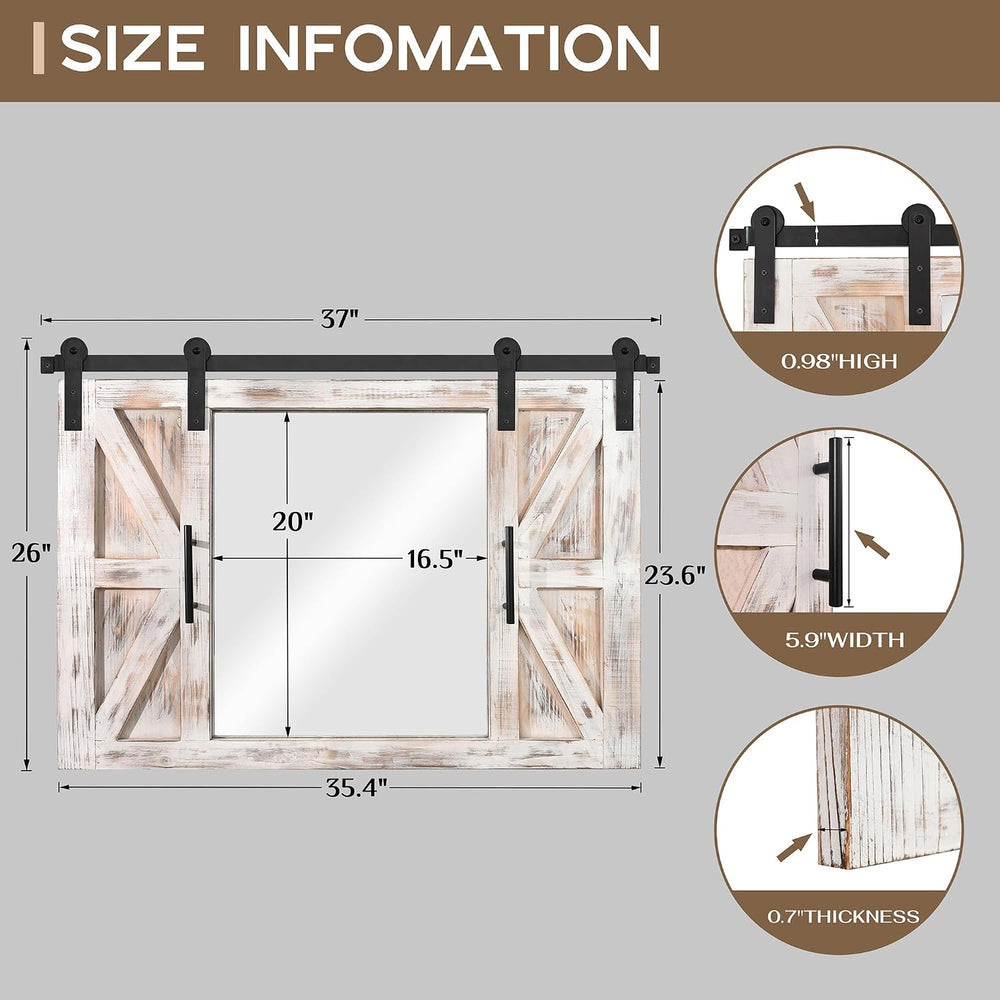 COGOOD Farmhouse Barn Door Mirror - 37" x 26" Wall Mirror Rustic White