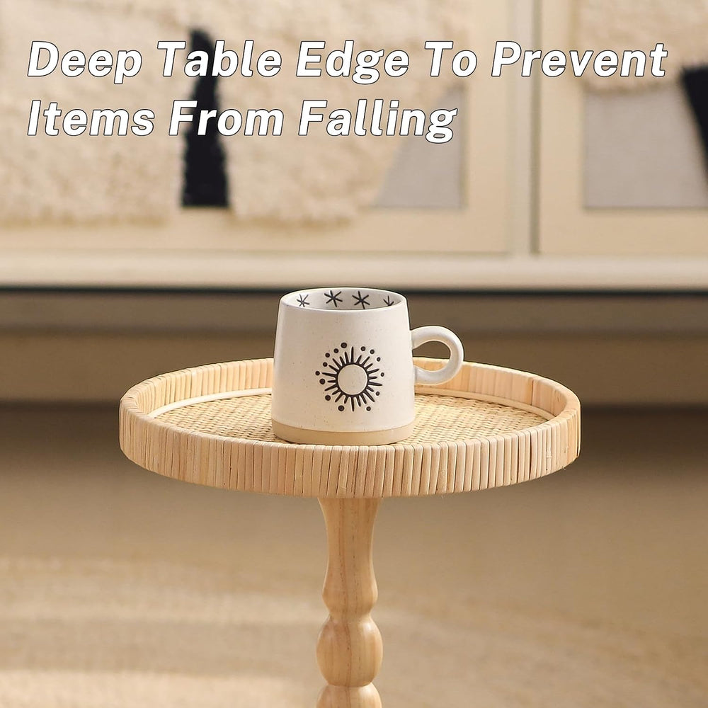Small Side Table，Rattan Round Drink Tables for Small Spaces, Boho Circle Acce...