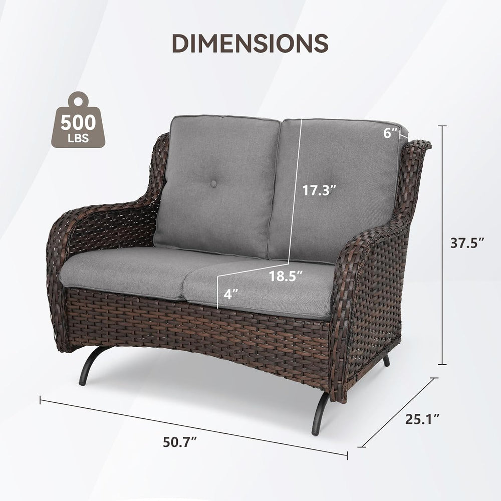 Patio Loveseat Wicker Loveseat Rattan Glider Sofa with Curved Armrest Thickin...