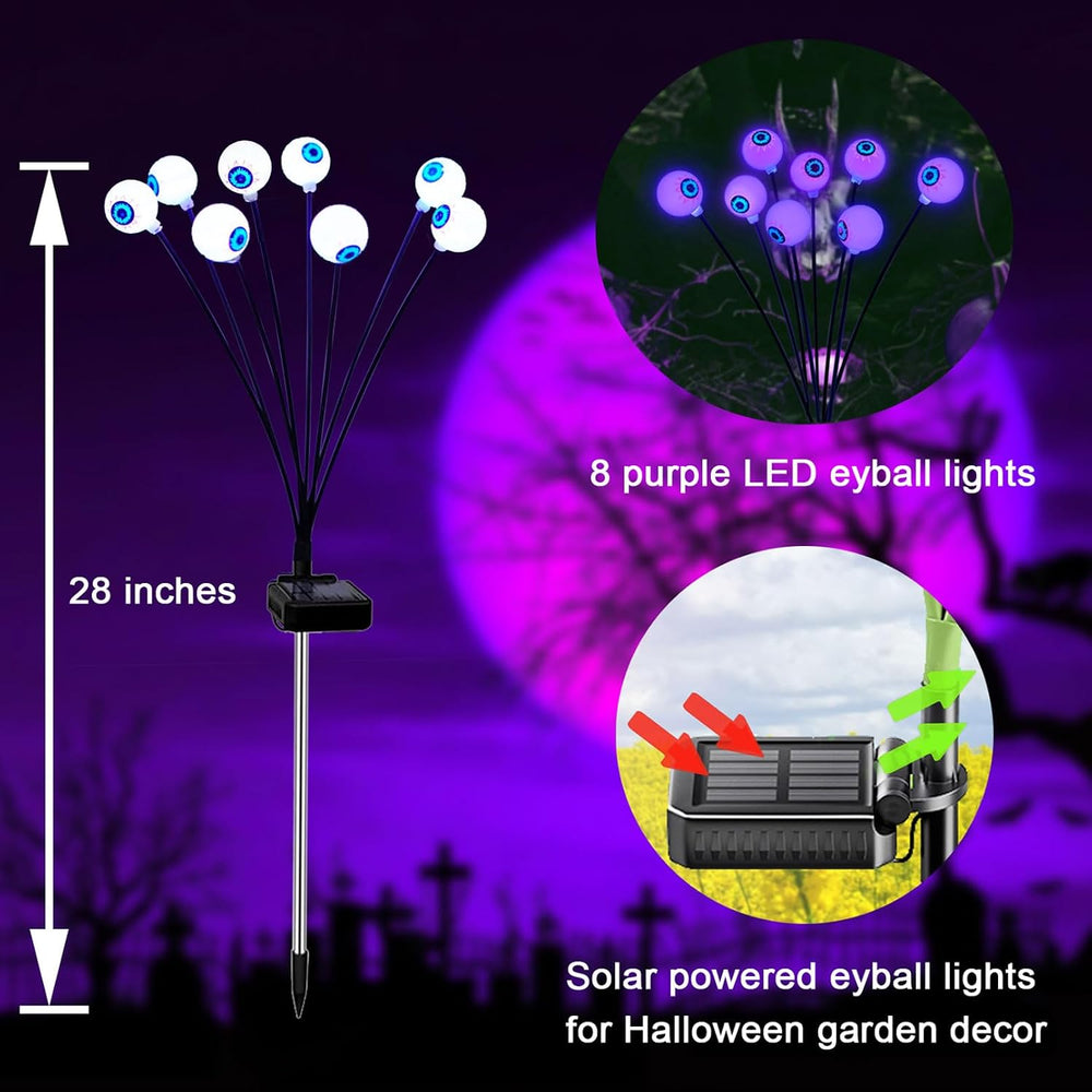 Solar Eyeball Lights for Halloween 32 Purple LED Swaying Firefly Lights Water...