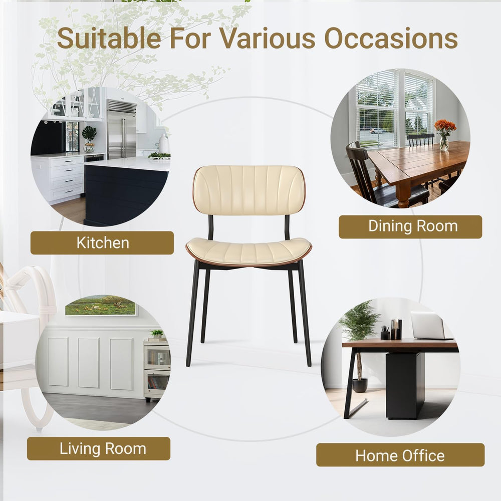 Modern Dining Chairs Set of 2,Upholstered PU Leather Kitchen Chairs,Beige