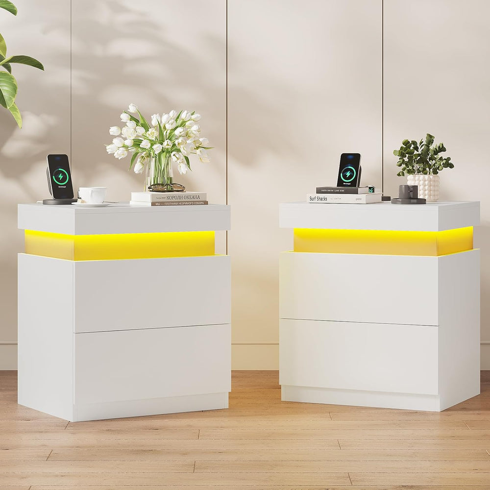 ADORNEVE White Modern Bedside Table with 2 Drawers