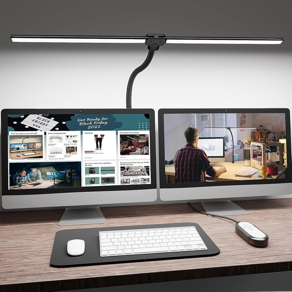 ShineTech LED Desk Lamp for Home Office, 5000K Bright Double Head Architect T...